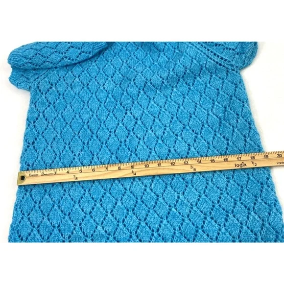 Vintage 70's‎ Handmade Knitted Dress Womens Medium Turquoise Blue Midi - Picture 6 of 8